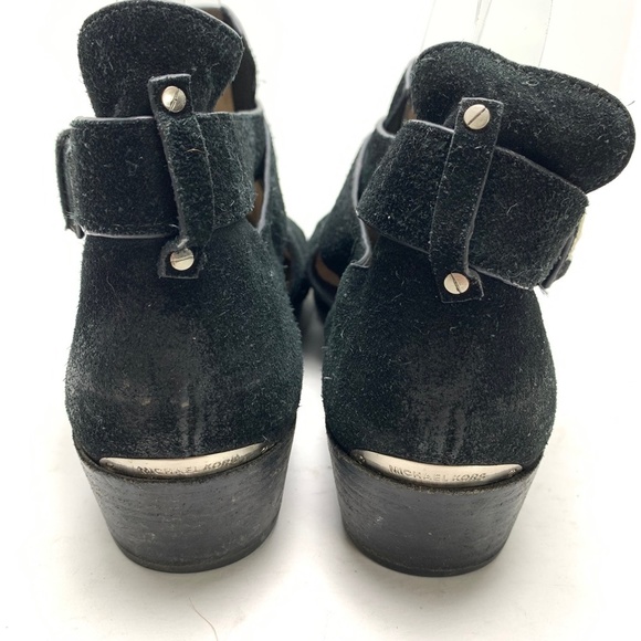 MICHAEL KORS Genuine Leather Black Suede Ankle Booties Shoes Block Heels sz 9.5 - Picture 2 of 16